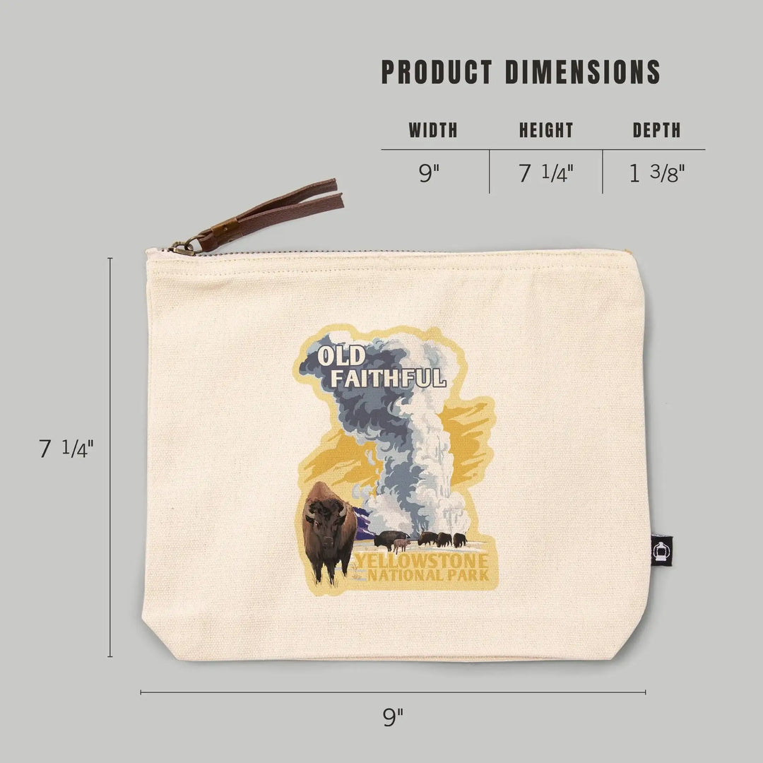 Yellowstone National Park, Wyoming, Old Faithful Geyser, WPA Style,, Organic Cotton Zipper Pouch, Go Bag Go Bag Lantern Press 
