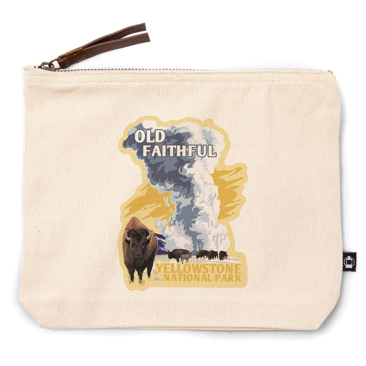 Yellowstone National Park, Wyoming, Old Faithful Geyser, WPA Style,, Organic Cotton Zipper Pouch, Go Bag Go Bag Lantern Press 