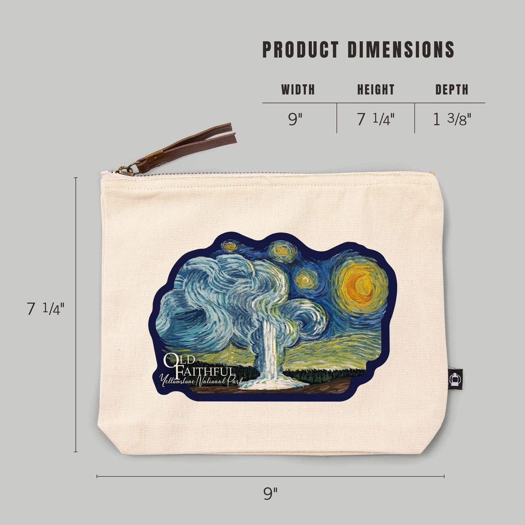Yellowstone National Park, Wyoming, Old Faithful, Starry Night,, Organic Cotton Zipper Pouch, Go Bag Go Bag Lantern Press 