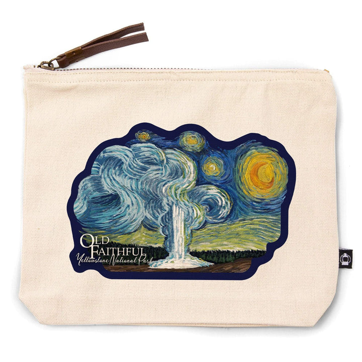 Yellowstone National Park, Wyoming, Old Faithful, Starry Night,, Organic Cotton Zipper Pouch, Go Bag Go Bag Lantern Press 