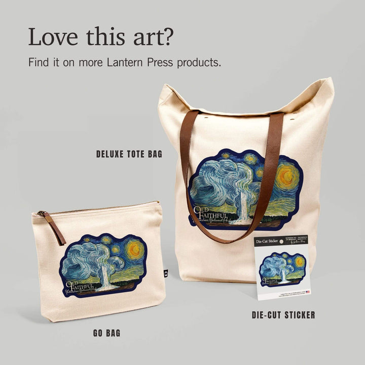 Yellowstone National Park, Wyoming, Old Faithful, Starry Night,, Organic Cotton Zipper Pouch, Go Bag Go Bag Lantern Press 