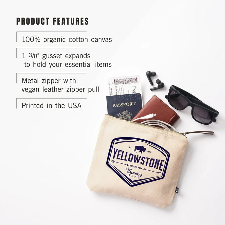 Yellowstone National Park, Wyoming,, Organic Cotton Zipper Pouch, Go Bag Go Bag Lantern Press 
