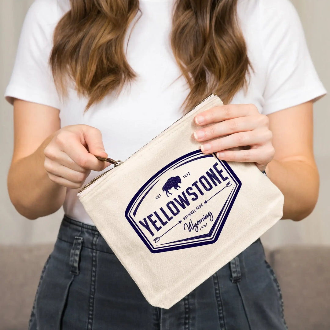 Yellowstone National Park, Wyoming,, Organic Cotton Zipper Pouch, Go Bag Go Bag Lantern Press 
