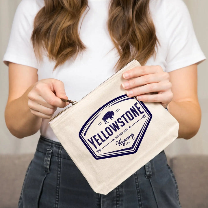 Yellowstone National Park, Wyoming,, Organic Cotton Zipper Pouch, Go Bag Go Bag Lantern Press 