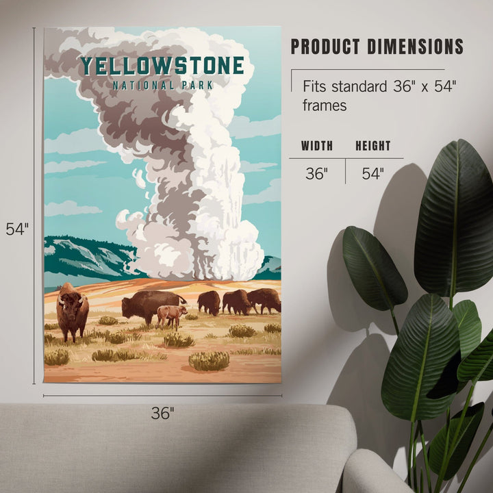 Yellowstone National Park, Wyoming, Painterly National Park Series, Bison and Geyser, Art & Giclee Prints Art Lantern Press 