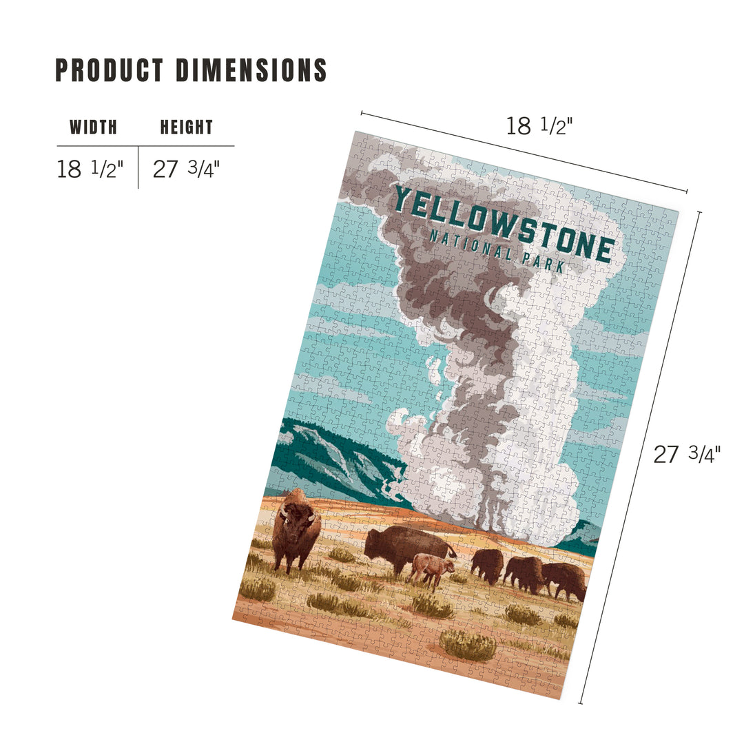 Yellowstone National Park, Wyoming, Painterly National Park Series, Bison and Geyser, Jigsaw Puzzle Puzzle Lantern Press 