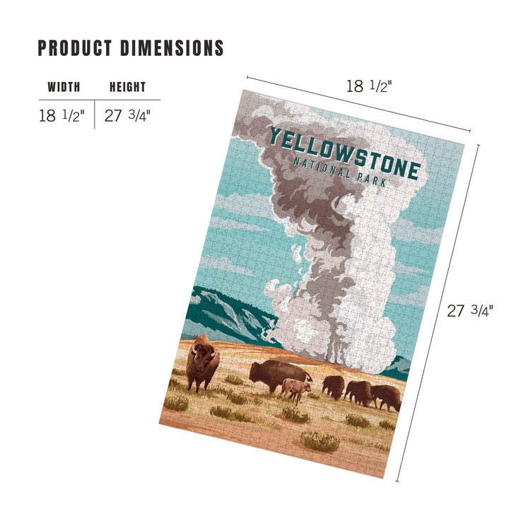 Yellowstone National Park, Wyoming, Painterly National Park Series, Bison and Geyser, Jigsaw Puzzle Puzzle Lantern Press 