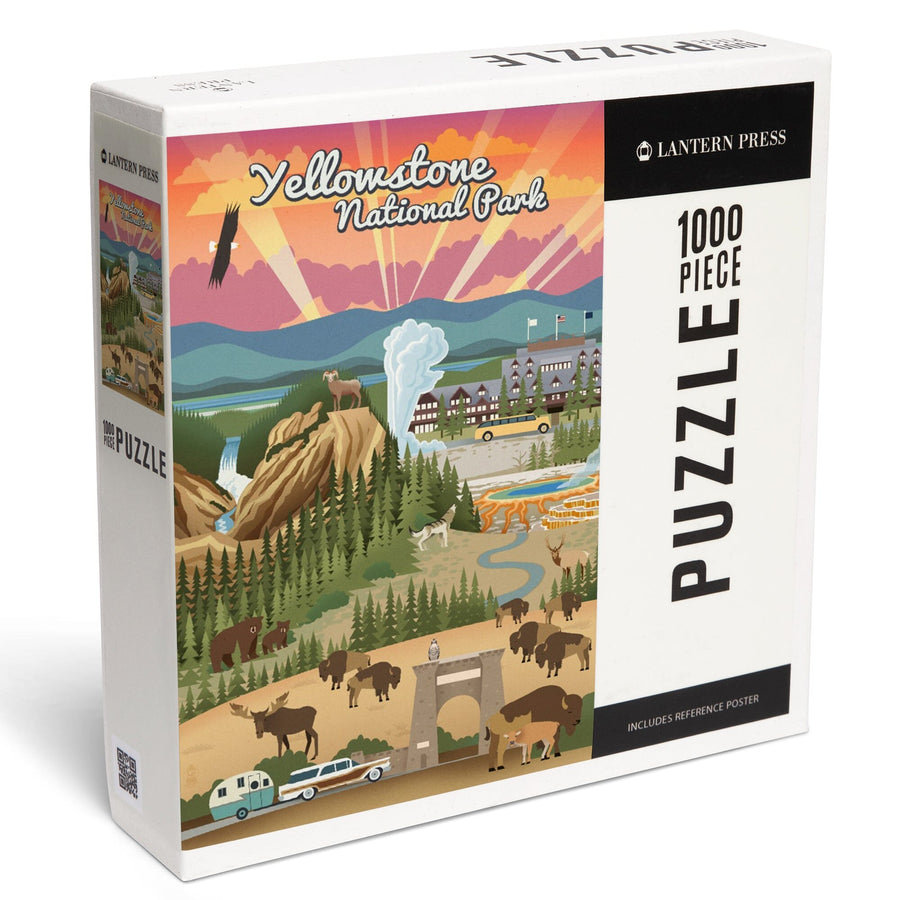 Yellowstone National Park, Wyoming, Retro View, Jigsaw Puzzle Puzzle Lantern Press 