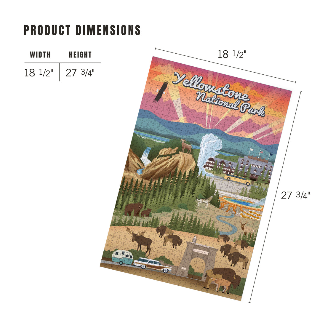 Yellowstone National Park, Wyoming, Retro View, Jigsaw Puzzle Puzzle Lantern Press 