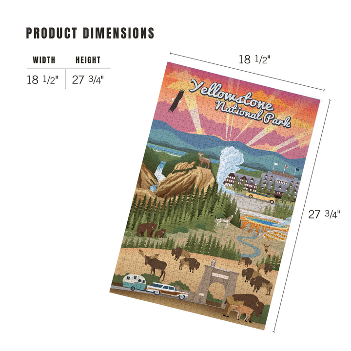 Yellowstone National Park, Wyoming, Retro View, Jigsaw Puzzle Puzzle Lantern Press 