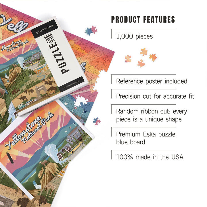 Yellowstone National Park, Wyoming, Retro View, Jigsaw Puzzle Puzzle Lantern Press 