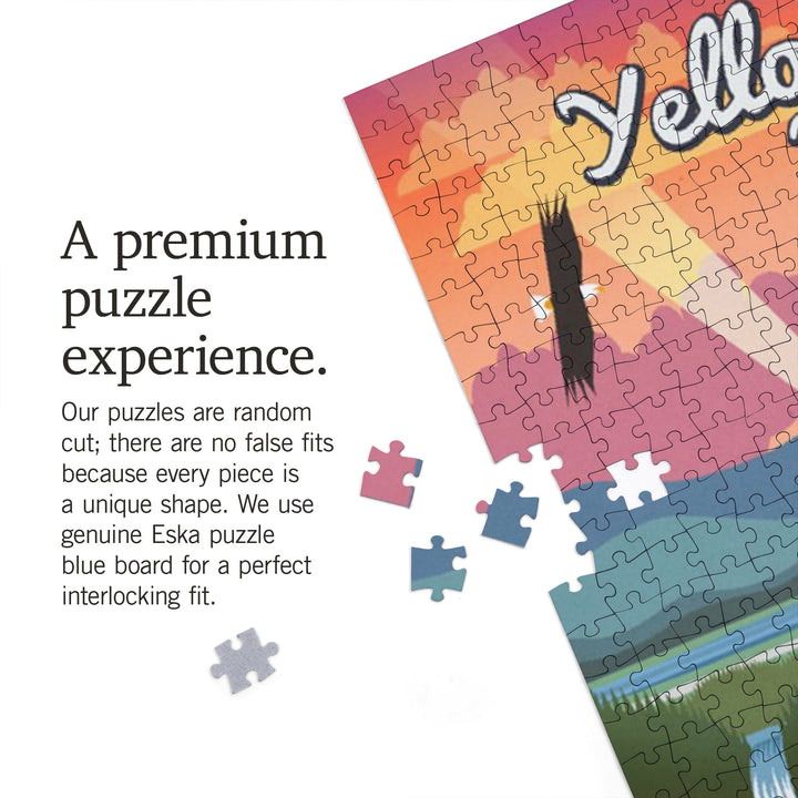 Yellowstone National Park, Wyoming, Retro View, Jigsaw Puzzle Puzzle Lantern Press 