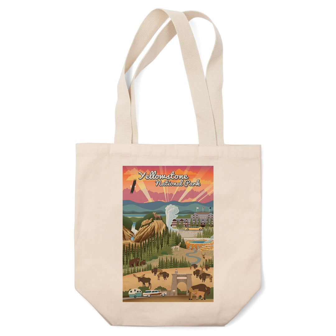 Yellowstone National Park, Wyoming, Retro View, Lantern Press Artwork, Tote Bag Totes Lantern Press 
