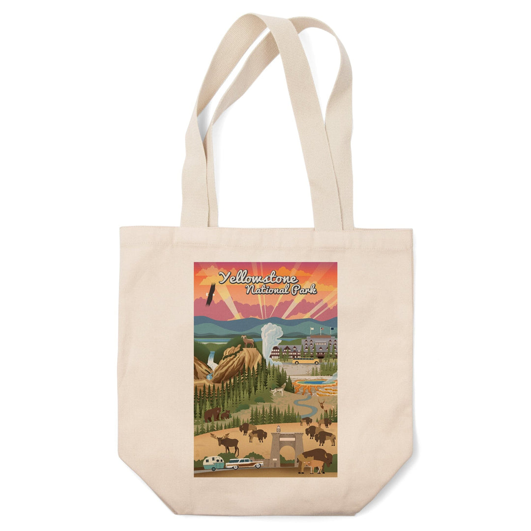 Yellowstone National Park, Wyoming, Retro View, Tote Bag Totes Lantern Press 