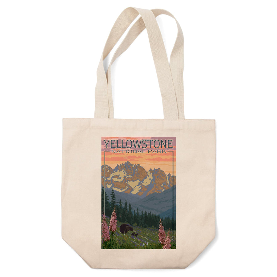 Yellowstone National Park, Wyoming, Spring Flowers, Lantern Press Artwork, Tote Bag Totes Lantern Press 