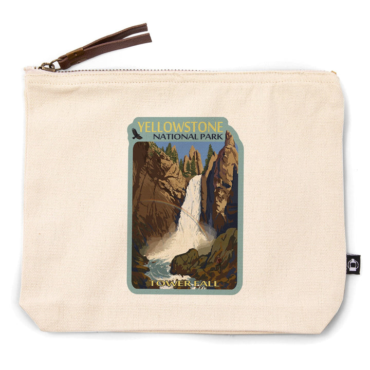 Yellowstone National Park, Wyoming, Tower Fall,, Organic Cotton Zipper Pouch, Go Bag Go Bag Lantern Press 