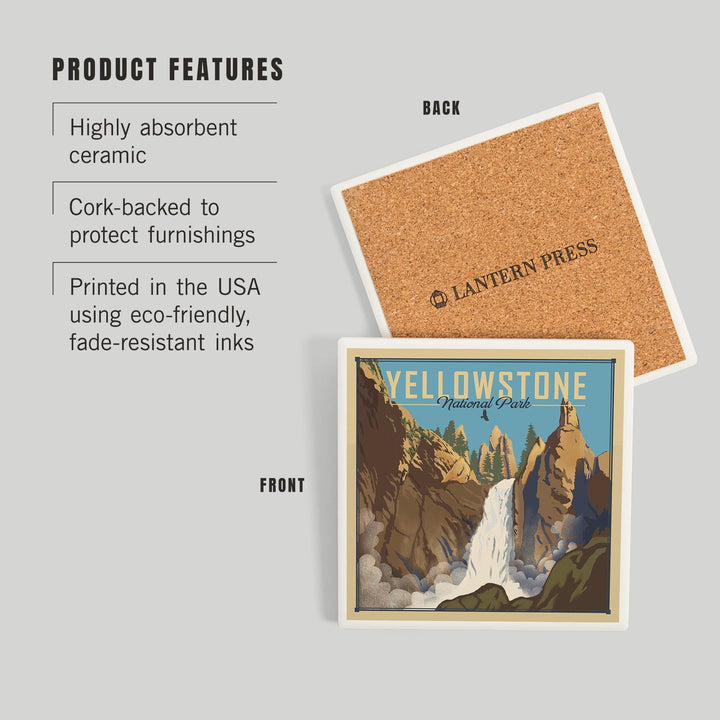 Yellowstone National Park, Wyoming, Tower Falls, Lithograph National Park Series, Coasters Coasters Lantern Press 