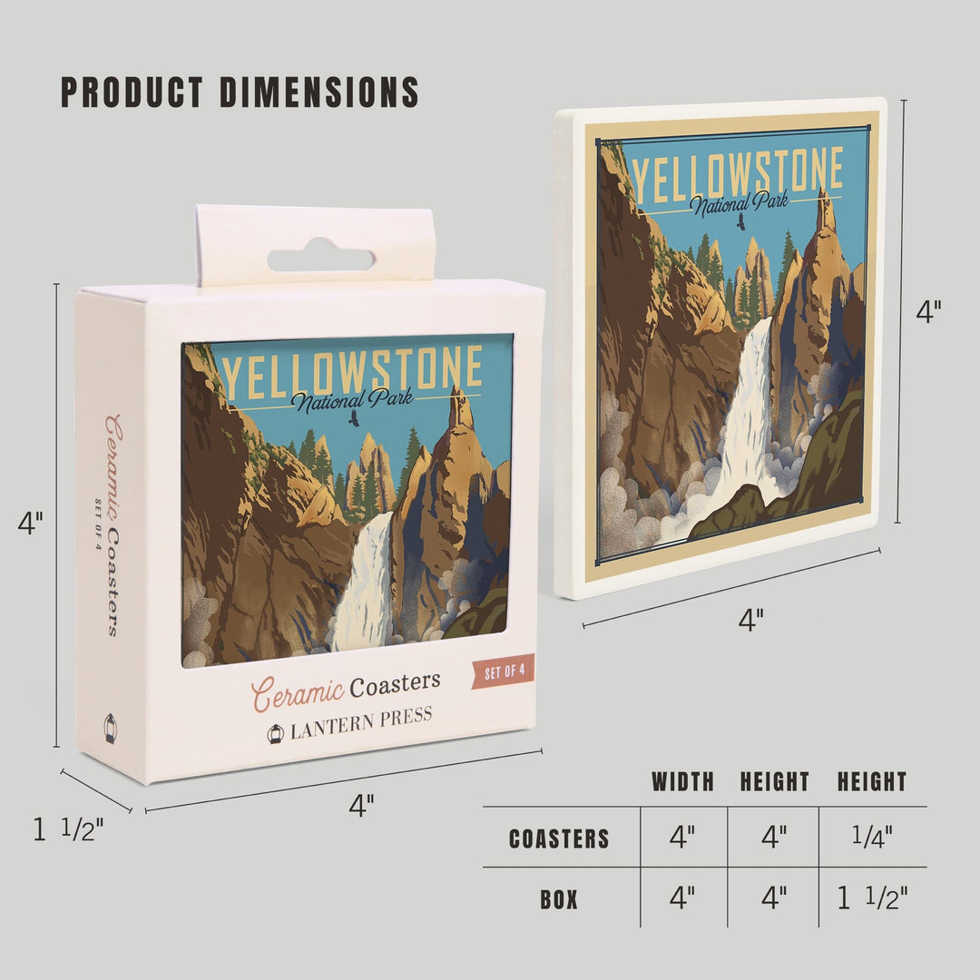 Yellowstone National Park, Wyoming, Tower Falls, Lithograph National Park Series, Coasters Coasters Lantern Press 