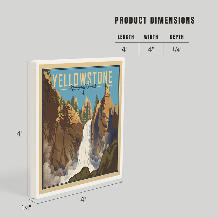 Yellowstone National Park, Wyoming, Tower Falls, Lithograph National Park Series, Coasters Coasters Lantern Press 