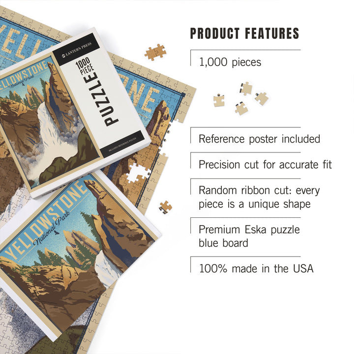 Yellowstone National Park, Wyoming, Tower Falls, Lithograph National Park Series, Jigsaw Puzzle Puzzle Lantern Press 