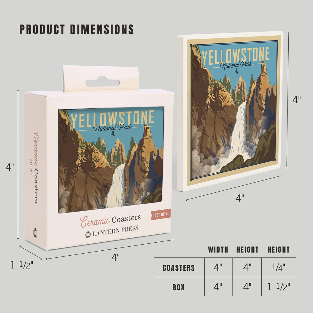 Yellowstone National Park, Wyoming, Tower Falls, Lithograph National Park Series, Lantern Press Artwork, Coaster Set Coasters Lantern Press 