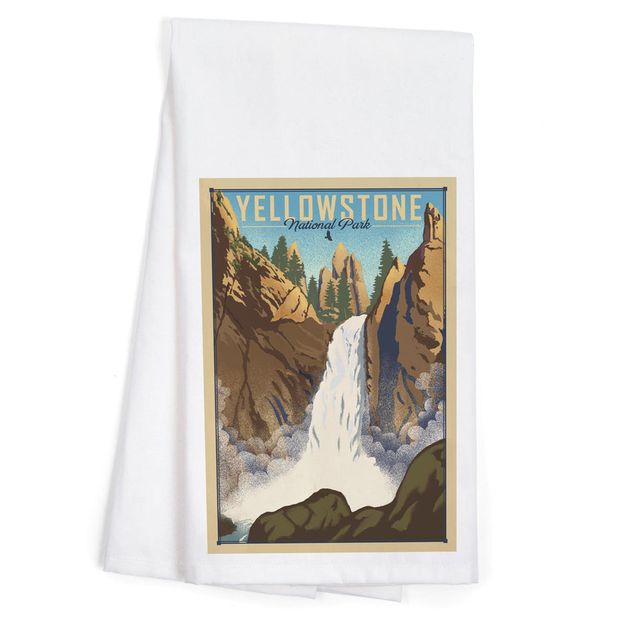 Yellowstone National Park, Wyoming, Tower Falls, Lithograph National Park Series, Organic Cotton Kitchen Tea Towels Kitchen Lantern Press 