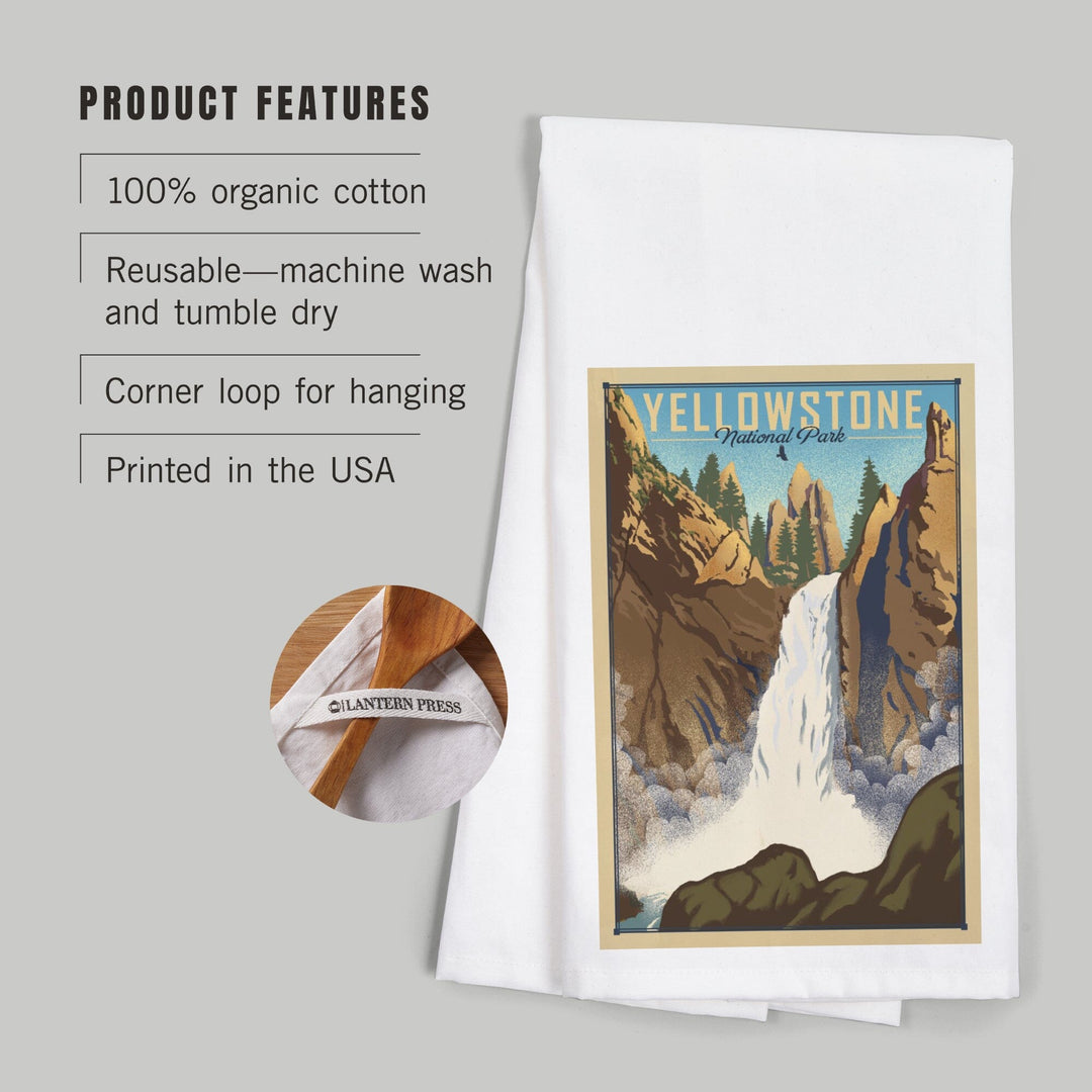 Yellowstone National Park, Wyoming, Tower Falls, Lithograph National Park Series, Organic Cotton Kitchen Tea Towels Kitchen Lantern Press 