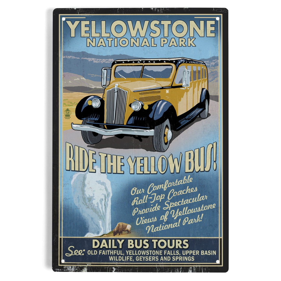 Yellowstone National Park, Wyoming, Vintage Sign, Yellow Bus, Metal Signs Metal Lantern Press 