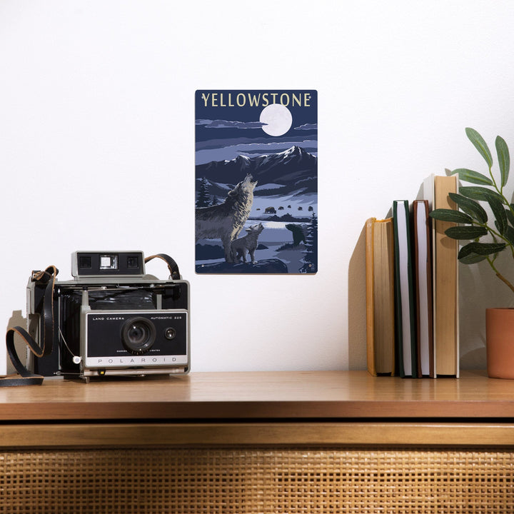 Yellowstone National Park, Wyoming, Wolves and Full Moon, Metal Signs Metal Lantern Press 