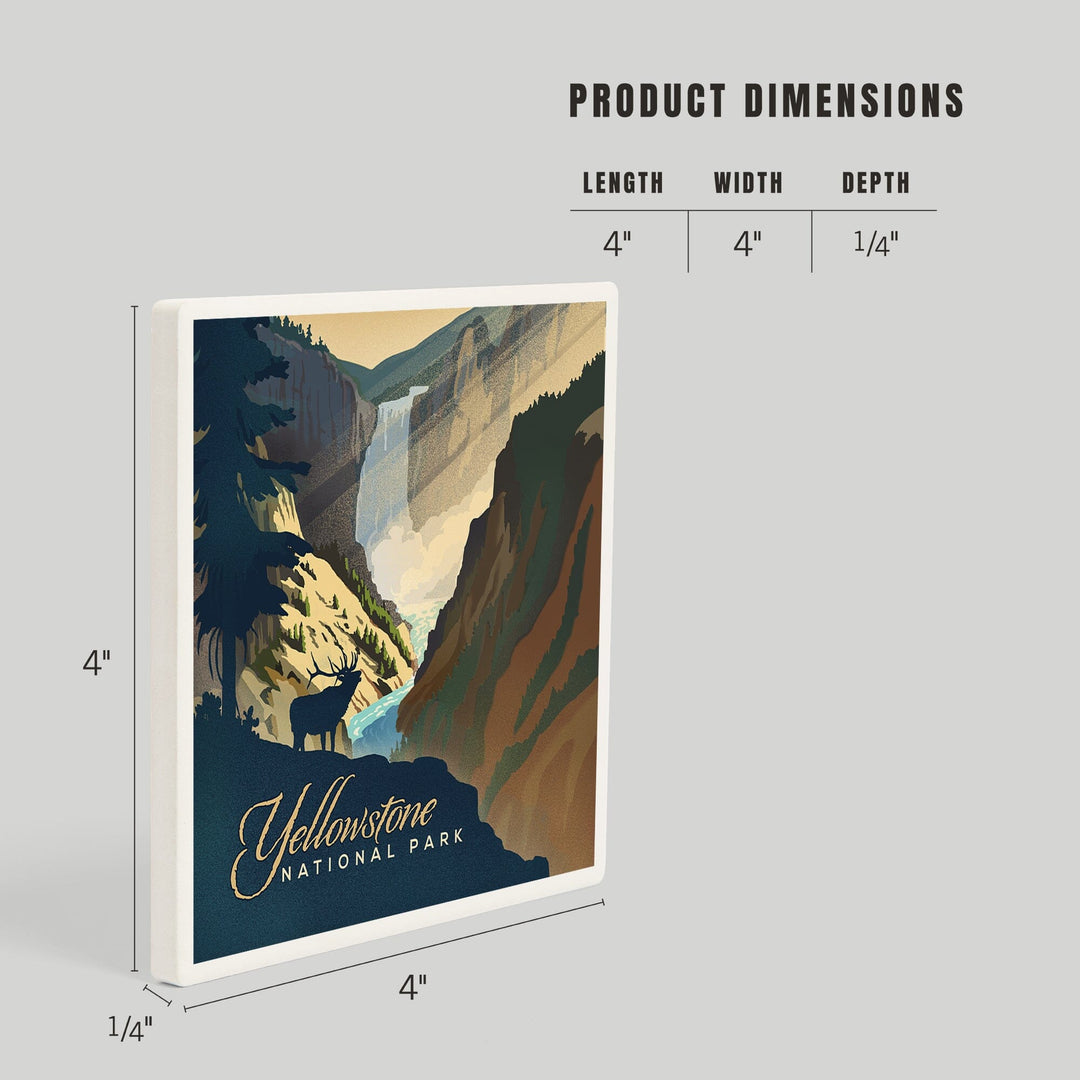 Yellowstone National Park, Wyoming, Yellowstone Falls, Lithograph, Coasters Coasters Lantern Press 