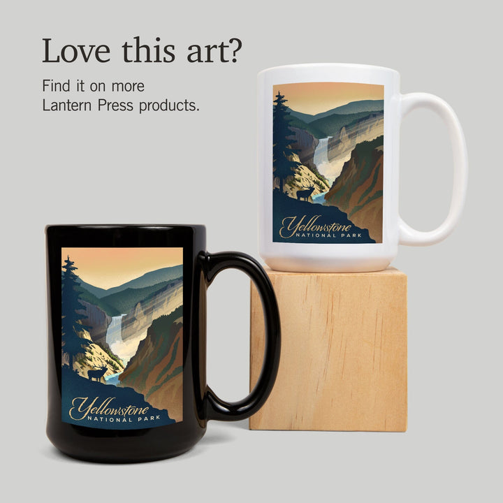 Yellowstone National Park, Yellowstone Falls, Lithograph, Ceramic Mug Mugs Lantern Press 