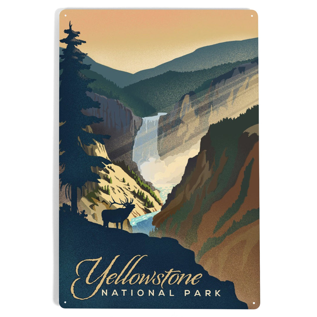 Yellowstone National Park, Yellowstone Falls, Lithograph, Metal Signs Metal Lantern Press 