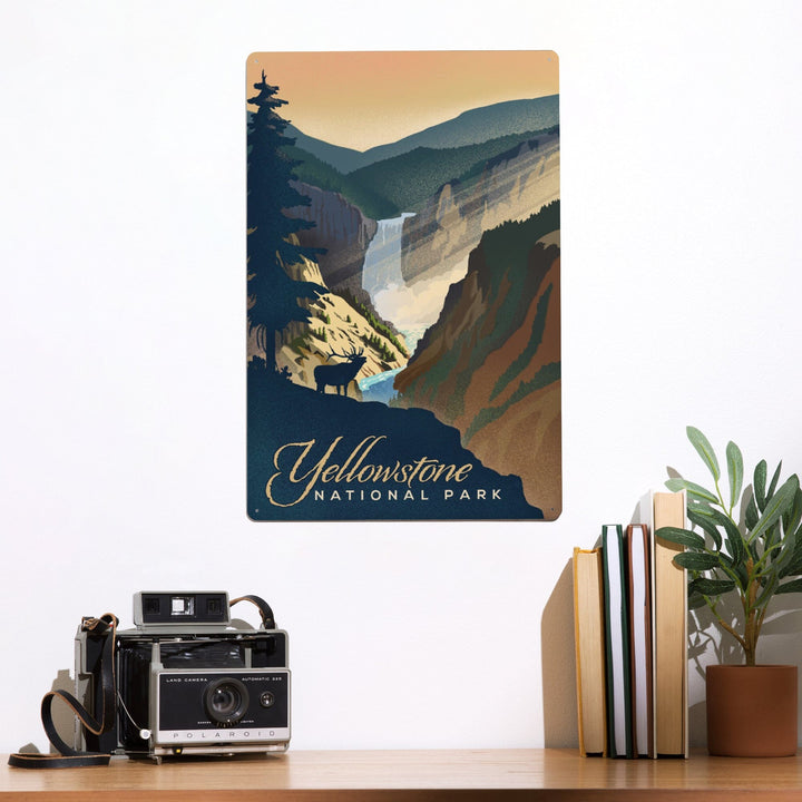 Yellowstone National Park, Yellowstone Falls, Lithograph, Metal Signs Metal Lantern Press 