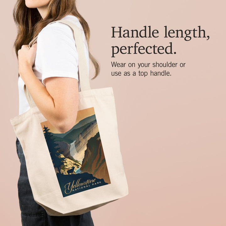 Yellowstone National Park, Yellowstone Falls, Lithograph, Tote Bag Totes Lantern Press 