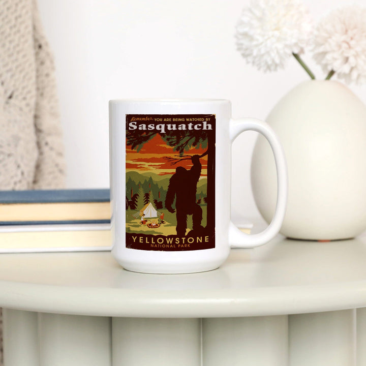 Yellowstone National Park, You Are Being Watched By Sasquatch, Ceramic Mug Mugs Lantern Press 