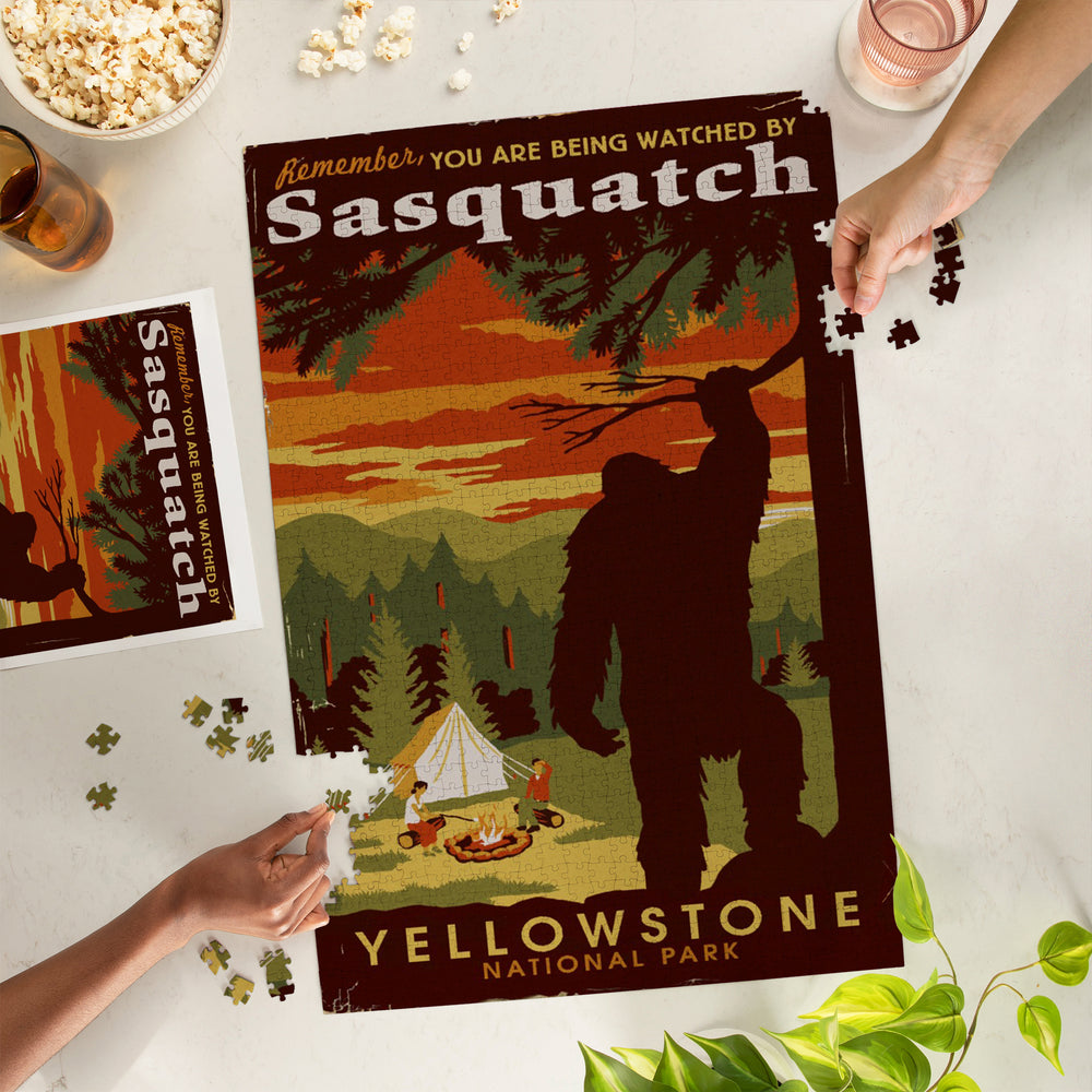 Yellowstone National Park, You Are Being Watched By Sasquatch, Jigsaw Puzzle Puzzle Lantern Press 