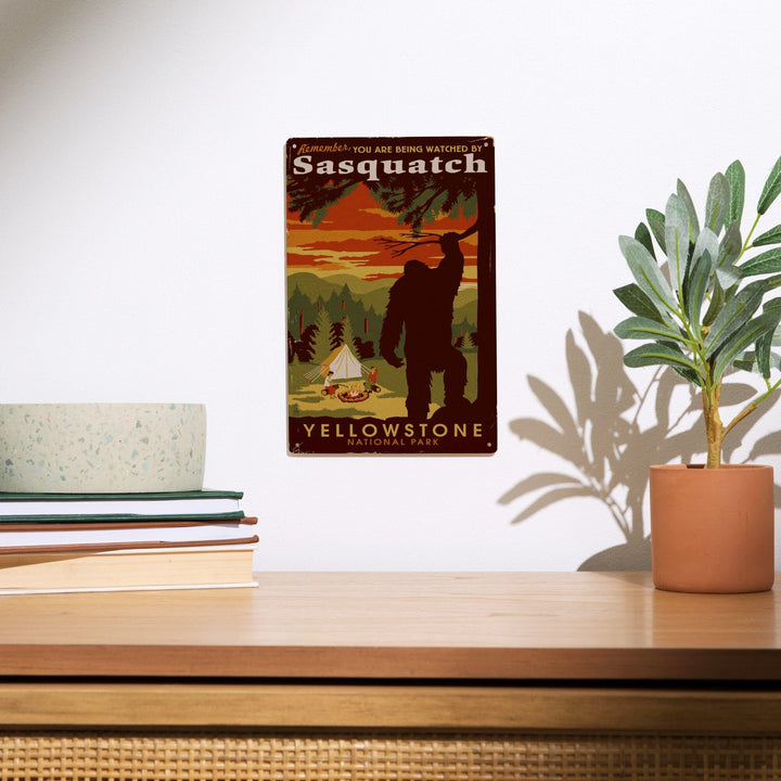 Yellowstone National Park, You Are Being Watched By Sasquatch, Lantern Press Artwork, Wood Signs and Postcards Wood Lantern Press 