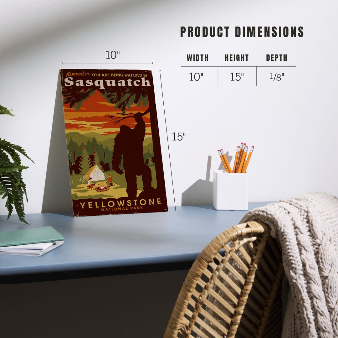 Yellowstone National Park, You Are Being Watched By Sasquatch, Lantern Press Artwork, Wood Signs and Postcards Wood Lantern Press 