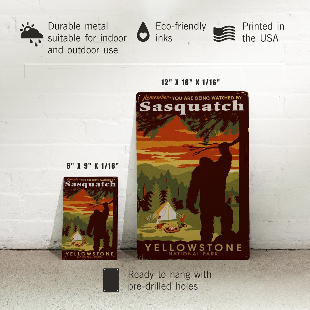 Yellowstone National Park, You Are Being Watched By Sasquatch, Metal Signs Metal Lantern Press 