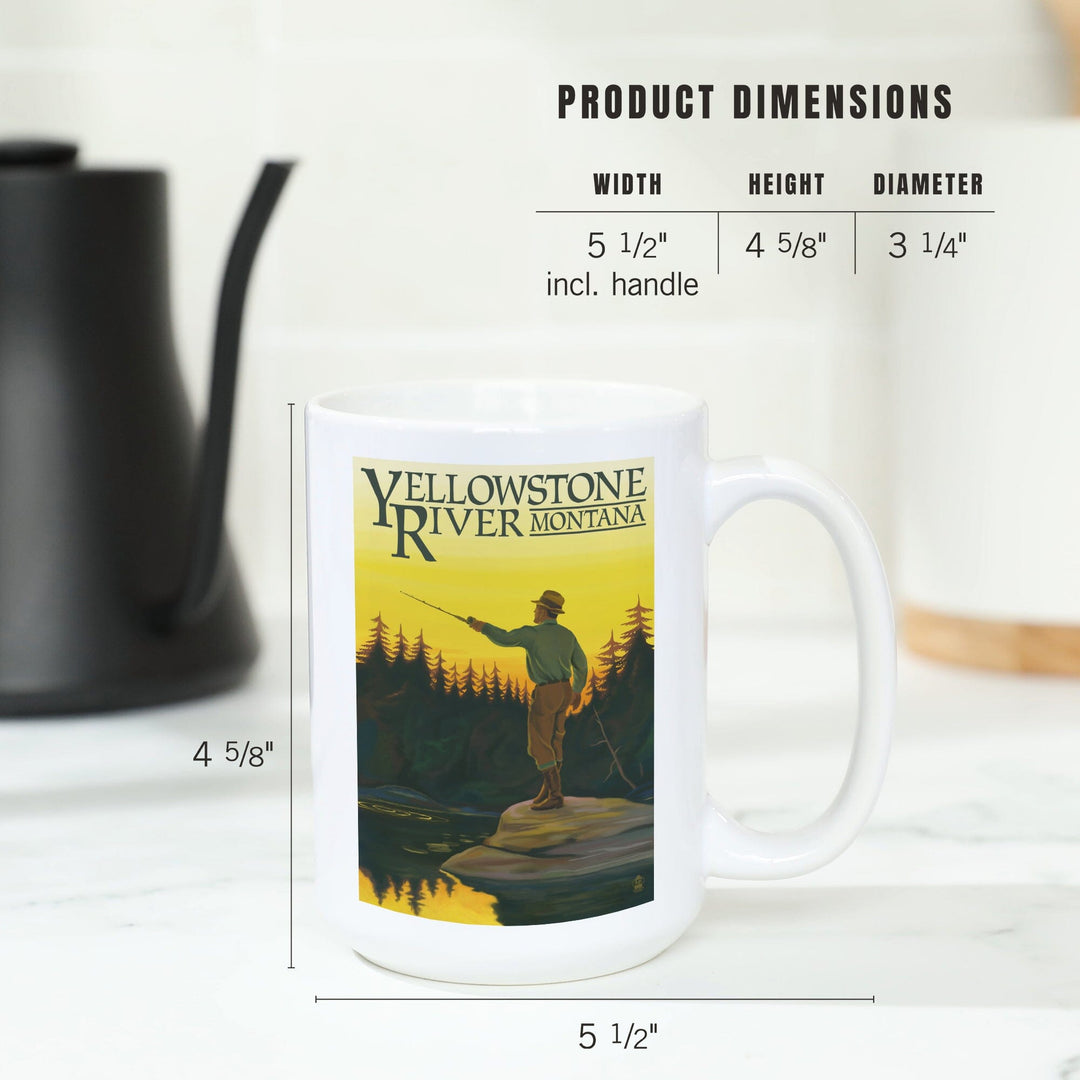 Yellowstone River, Montana, Fly Fishing Scene, Ceramic Mug Mugs Lantern Press 