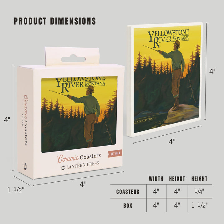 Yellowstone River, Montana, Fly Fishing Scene, Coasters Coasters Lantern Press 