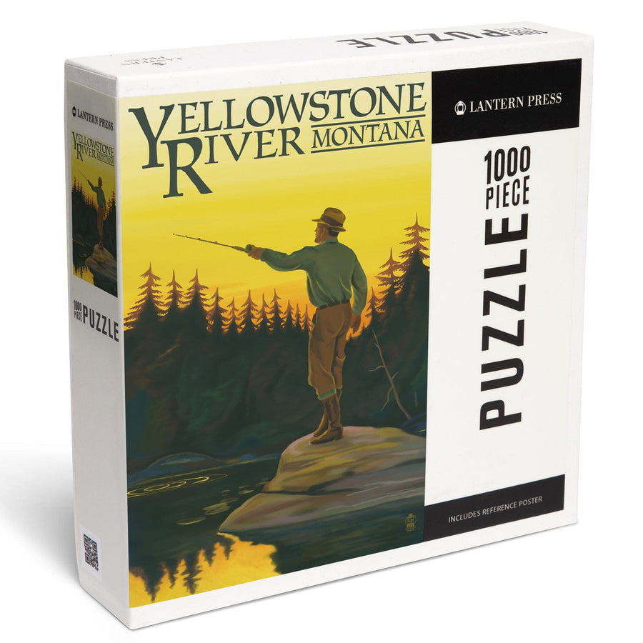 Yellowstone River, Montana, Fly Fishing Scene, Jigsaw Puzzle Puzzle Lantern Press 