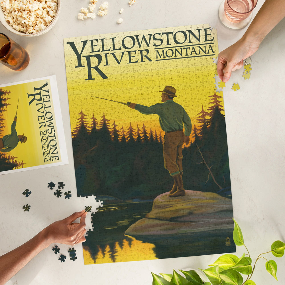 Yellowstone River, Montana, Fly Fishing Scene, Jigsaw Puzzle Puzzle Lantern Press 