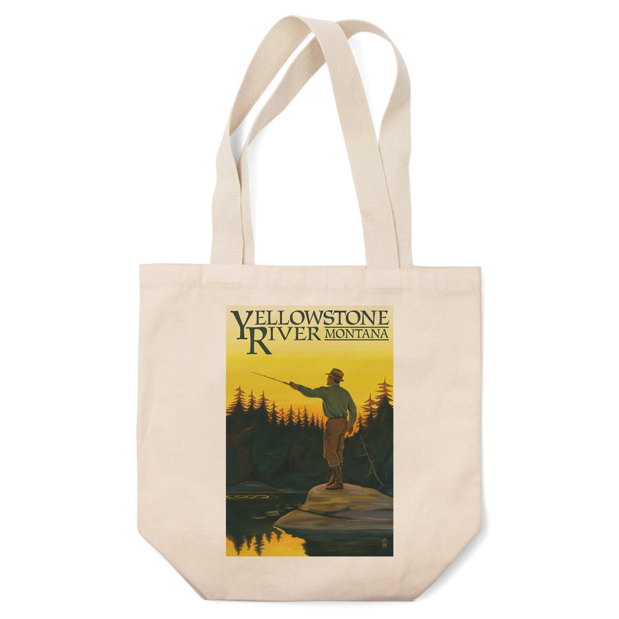 Yellowstone River, Montana, Fly Fishing Scene, Lantern Press Artwork, Tote Bag Totes Lantern Press 