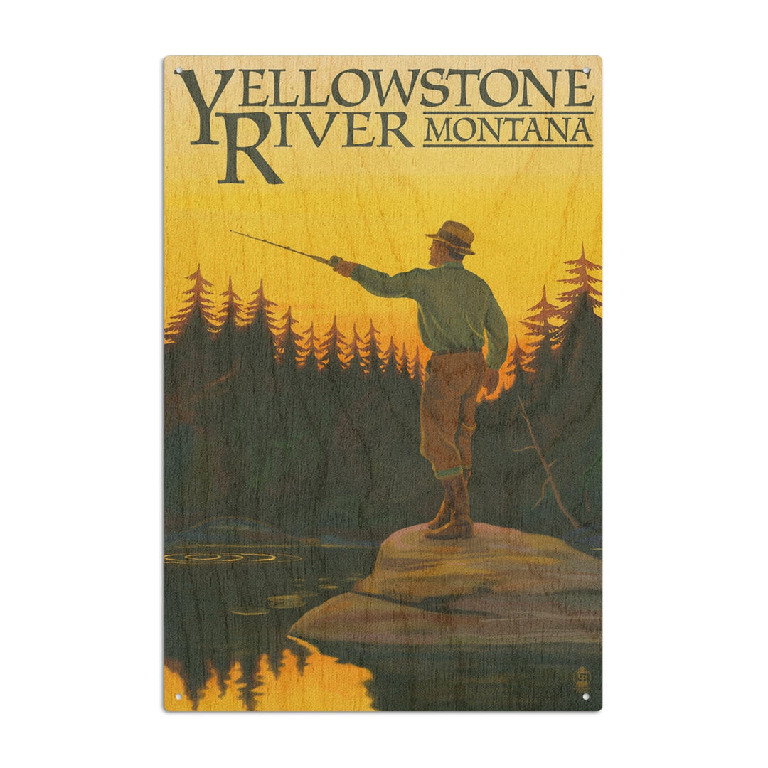 Yellowstone River, Montana, Fly Fishing Scene, Lantern Press Artwork, Wood Signs and Postcards Wood Lantern Press 10 x 15 Wood Sign 