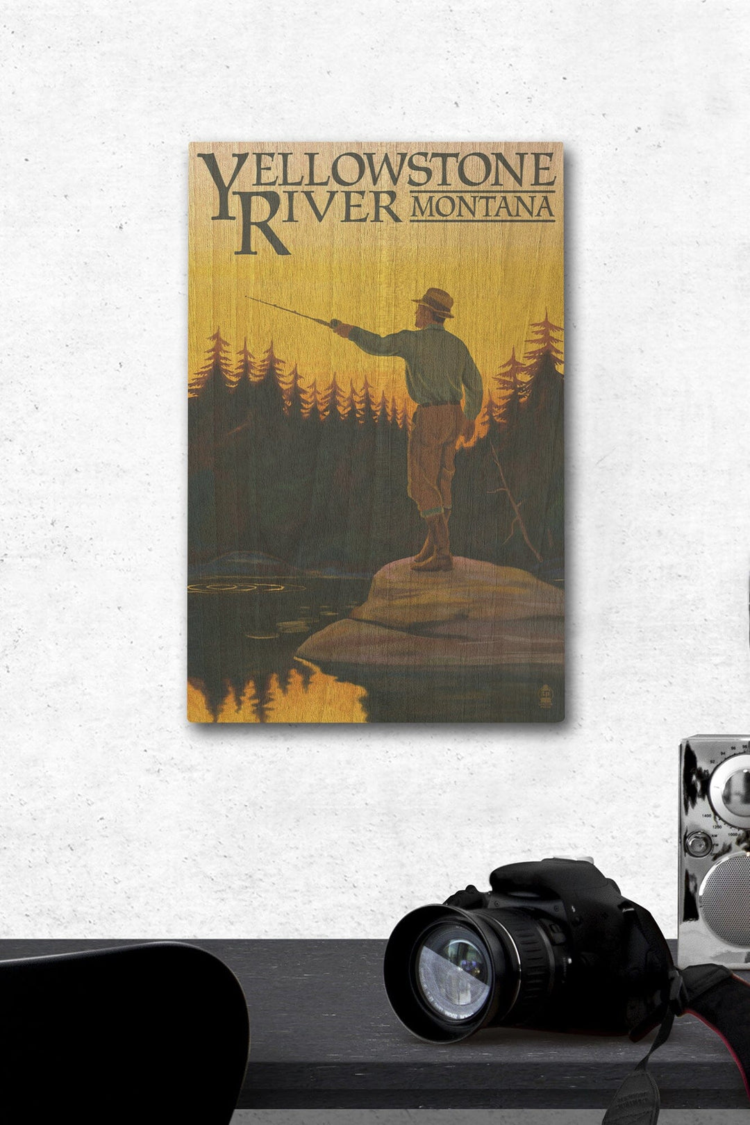 Yellowstone River, Montana, Fly Fishing Scene, Lantern Press Artwork, Wood Signs and Postcards Wood Lantern Press 12 x 18 Wood Gallery Print 