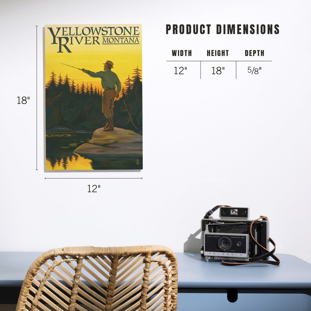 Yellowstone River, Montana, Fly Fishing Scene, Lantern Press Artwork, Wood Signs and Postcards Wood Lantern Press 