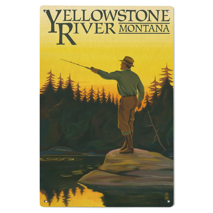 Yellowstone River, Montana, Fly Fishing Scene, Lantern Press Artwork, Wood Signs and Postcards Wood Lantern Press 