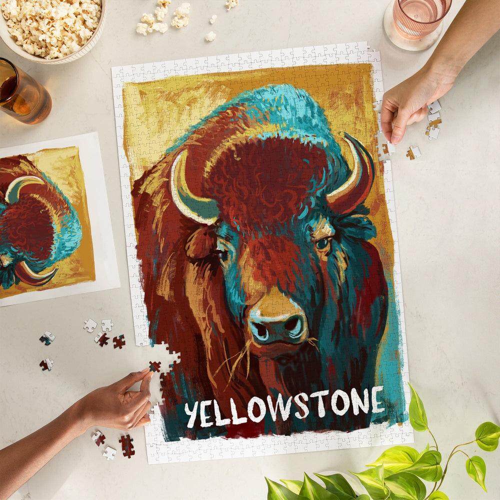 Yellowstone, Wyoming, Bison, Vivid, Jigsaw Puzzle Puzzle Lantern Press 