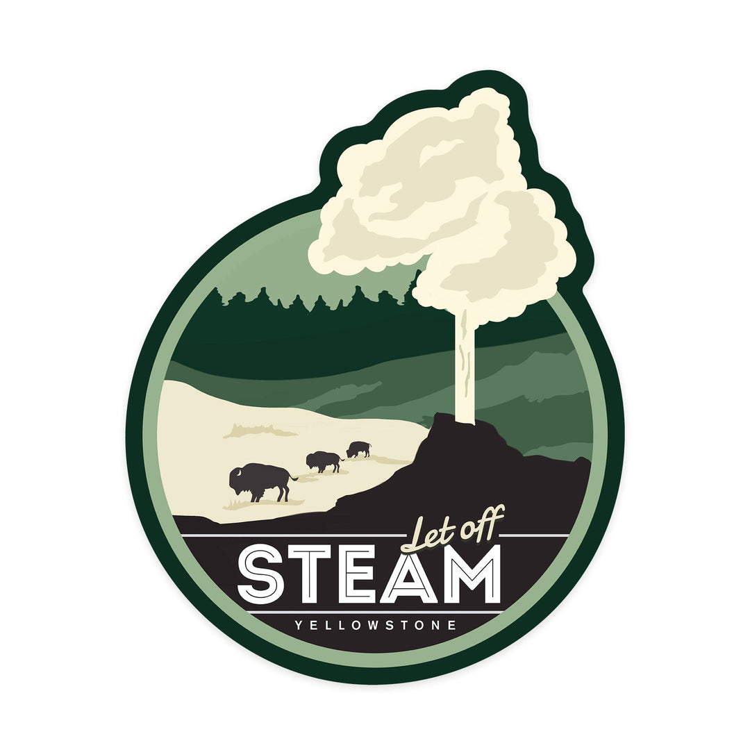 Yellowstone, Wyoming, Let Off Steam, Geyser, Vector Style, Contour, Lantern Press Artwork, Vinyl Sticker Sticker Lantern Press 